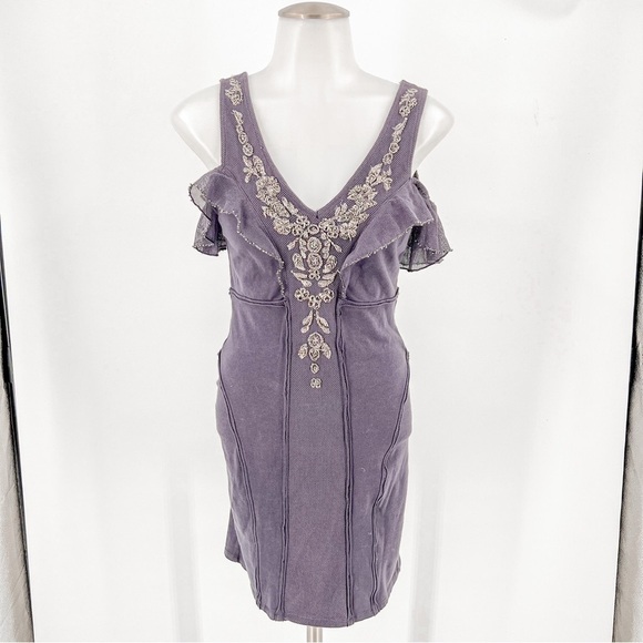 Free People purple/blue bodycon dress with beading and netting - Picture 1 of 12